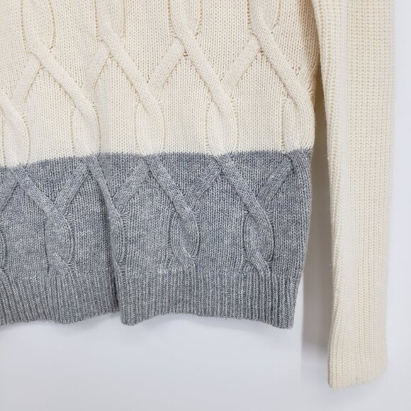 Ann Taylor Braided Cable Knit Sweater M Wool Cashmere Color Block Cream Gray - Picture 5 of 7